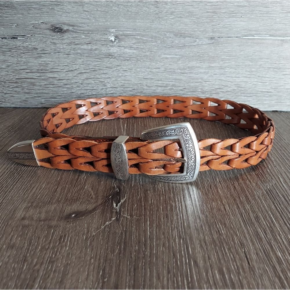 Vintage 1994 Southwestern Leather Link Belt w Metal Buckle & Loop Small